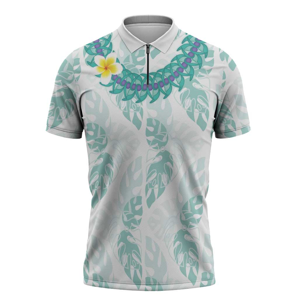 Jade Vine Lei Hawaii Zipper Polo Shirt Aloha Seamless Tropical Leaves - Polynesian Pride