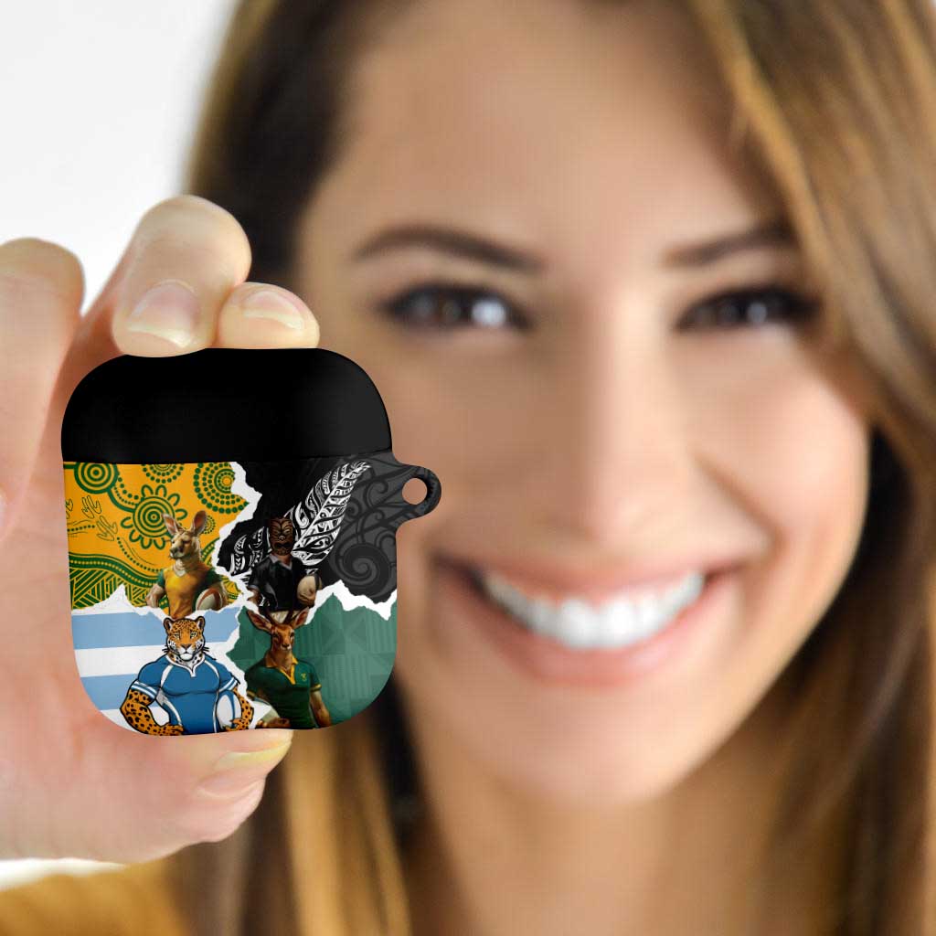 Rugby 2025 Championship AirPods Case Southern Hemisphere Countries Mascots LT14 Black - Polynesian Pride
