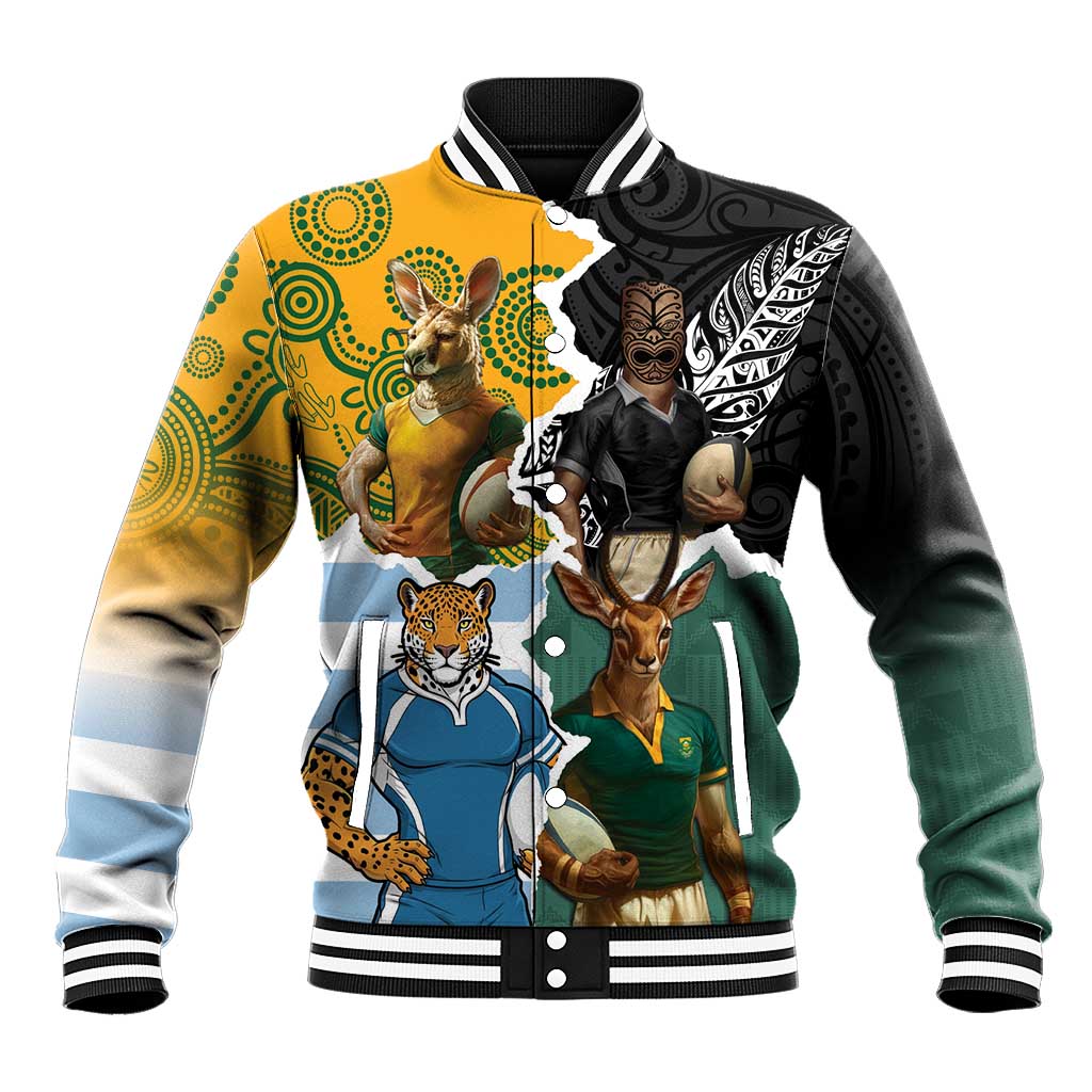 Personalised Rugby 2025 Championship Baseball Jacket Southern Hemisphere Countries Mascots - Polynesian Pride