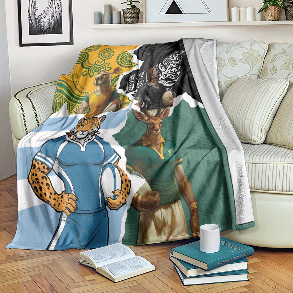 Rugby 2025 Championship Blanket Southern Hemisphere Countries Mascots - Polynesian Pride