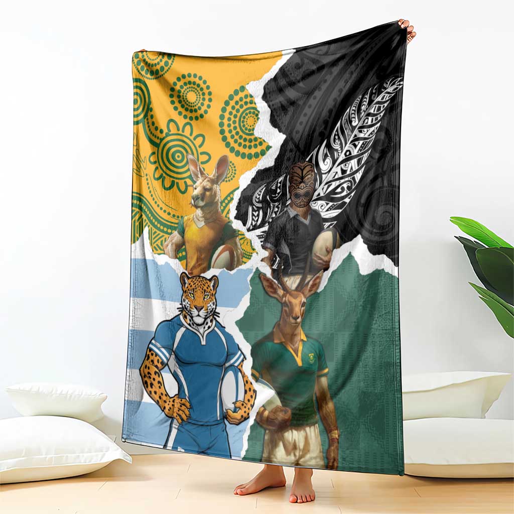 Rugby 2025 Championship Blanket Southern Hemisphere Countries Mascots - Polynesian Pride
