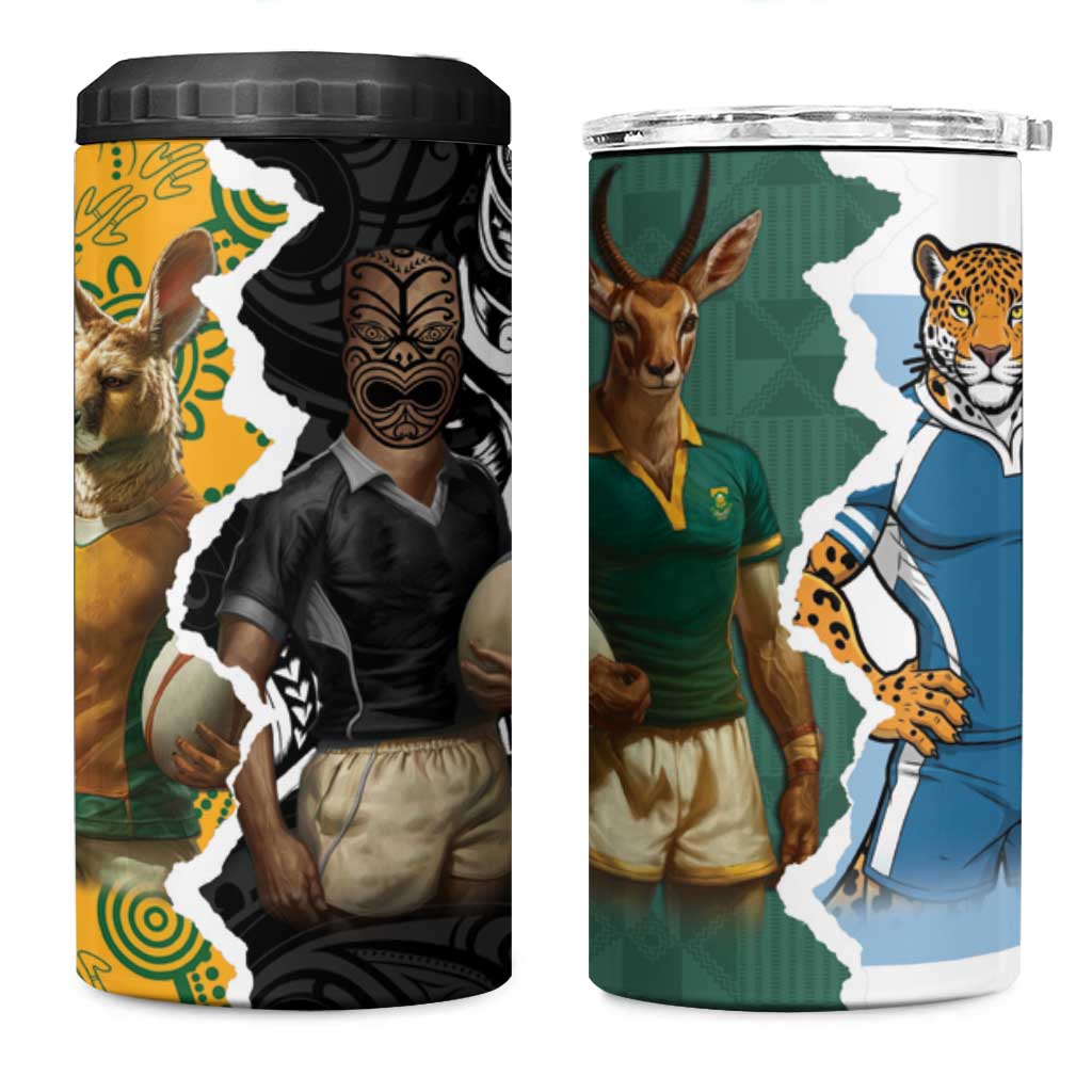 Rugby 2025 Championship 4 in 1 Can Cooler Tumbler Southern Hemisphere Countries Mascots LT14 One Size: 16 oz Black - Polynesian Pride
