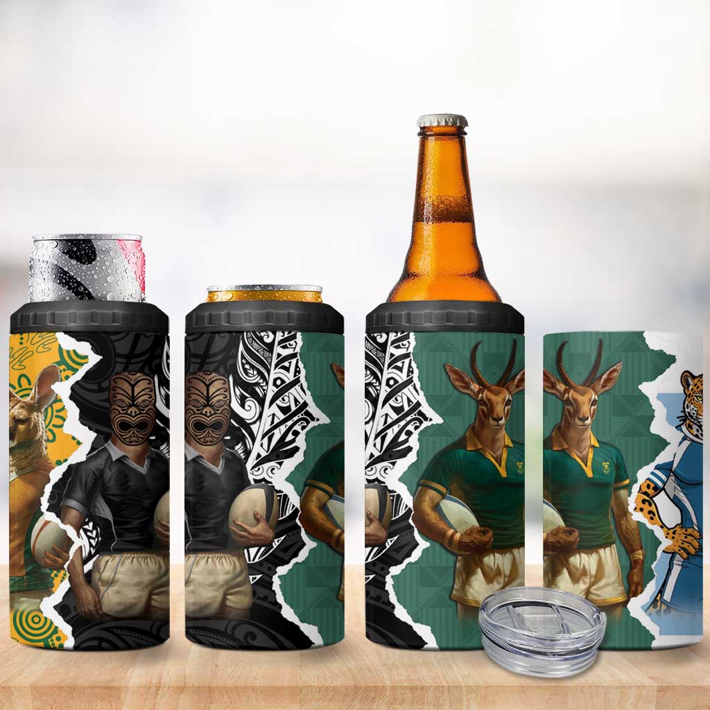 Rugby 2025 Championship 4 in 1 Can Cooler Tumbler Southern Hemisphere Countries Mascots - Polynesian Pride