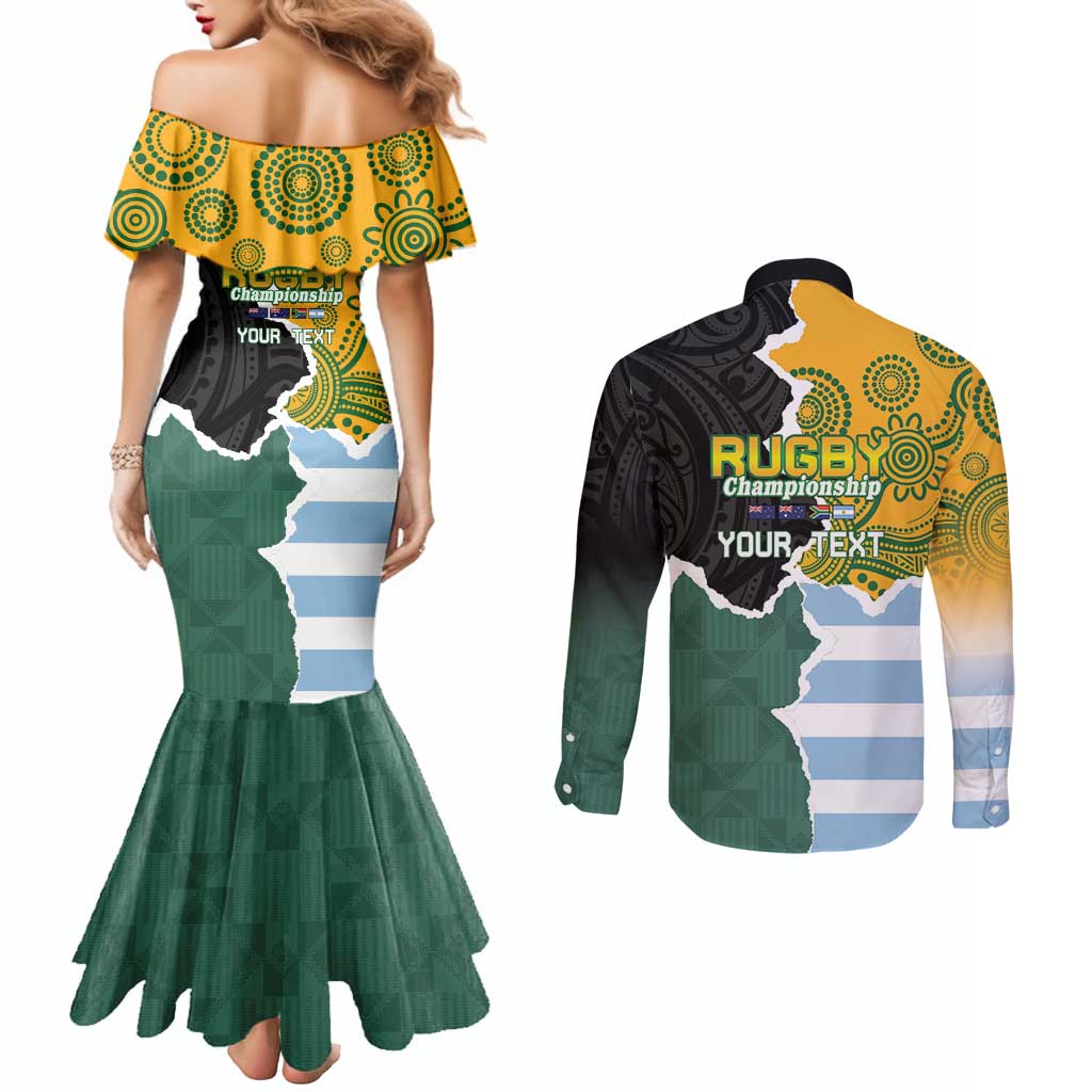 Personalised Rugby 2025 Championship Couples Matching Mermaid Dress and Long Sleeve Button Shirt Southern Hemisphere Countries Mascots - Polynesian Pride