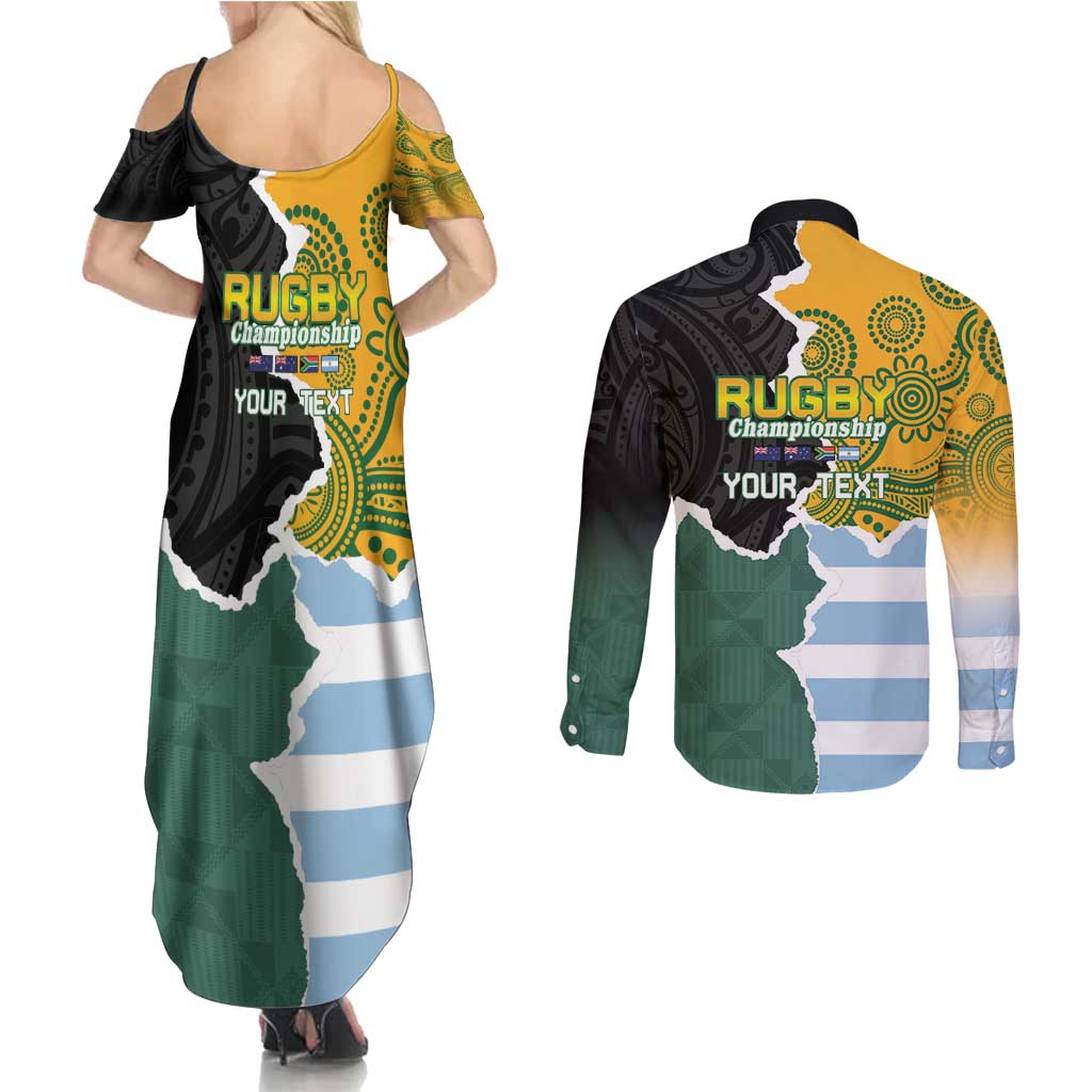 Personalised Rugby 2025 Championship Couples Matching Summer Maxi Dress and Long Sleeve Button Shirt Southern Hemisphere Countries Mascots - Polynesian Pride