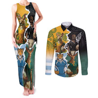 Personalised Rugby 2025 Championship Couples Matching Tank Maxi Dress and Long Sleeve Button Shirt Southern Hemisphere Countries Mascots - Polynesian Pride