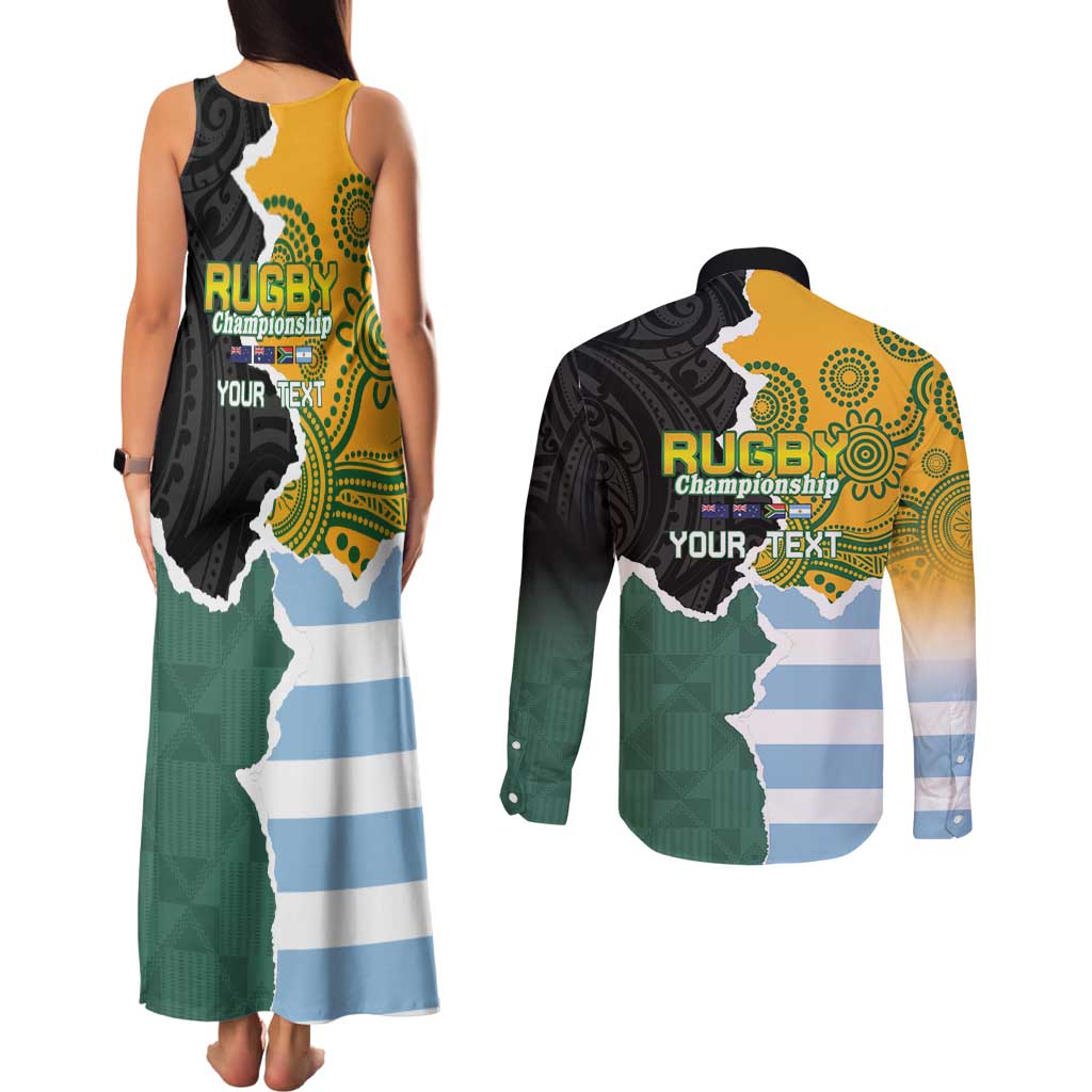 Personalised Rugby 2025 Championship Couples Matching Tank Maxi Dress and Long Sleeve Button Shirt Southern Hemisphere Countries Mascots - Polynesian Pride