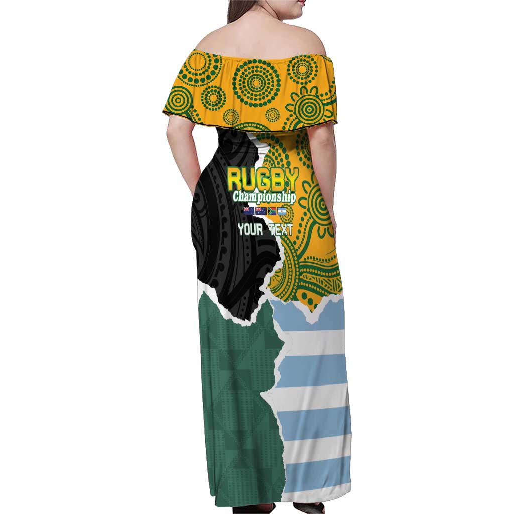 Personalised Rugby 2025 Championship Family Matching Off Shoulder Maxi Dress and Hawaiian Shirt Southern Hemisphere Countries Mascots - Polynesian Pride