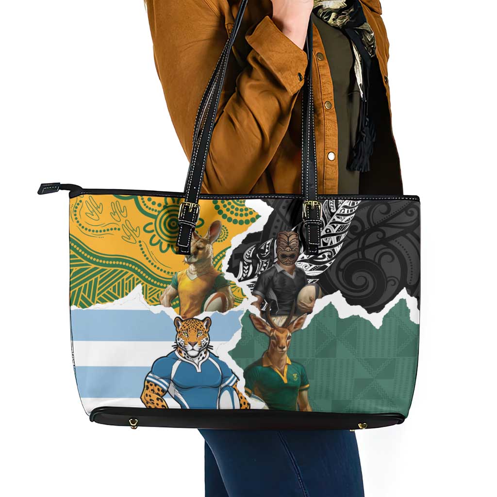 Rugby 2025 Championship Leather Tote Bag Southern Hemisphere Countries Mascots LT14 - Polynesian Pride