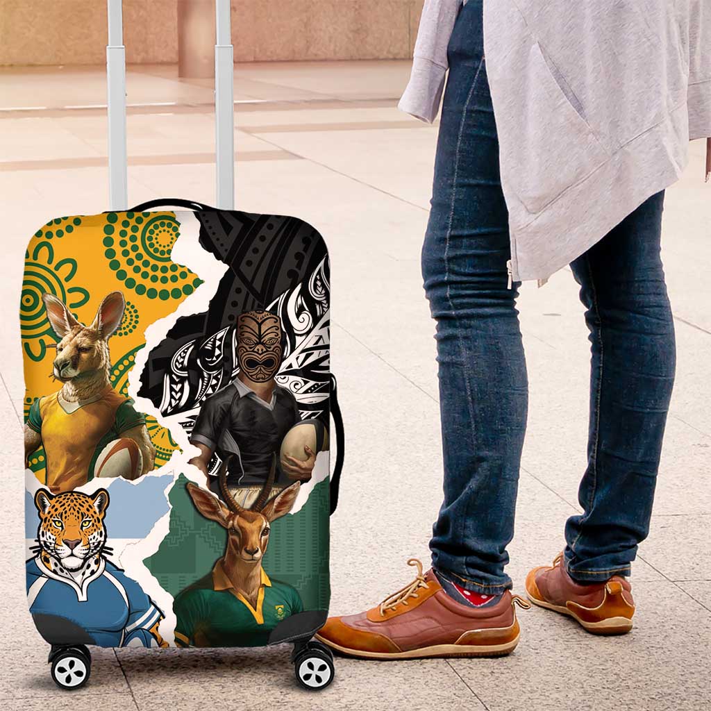 Rugby 2025 Championship Luggage Cover Southern Hemisphere Countries Mascots LT14 Black - Polynesian Pride