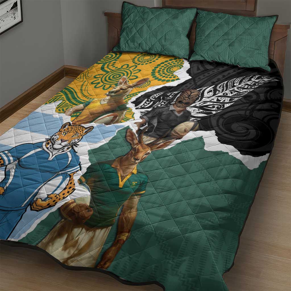 Rugby 2025 Championship Quilt Bed Set Southern Hemisphere Countries Mascots - Polynesian Pride