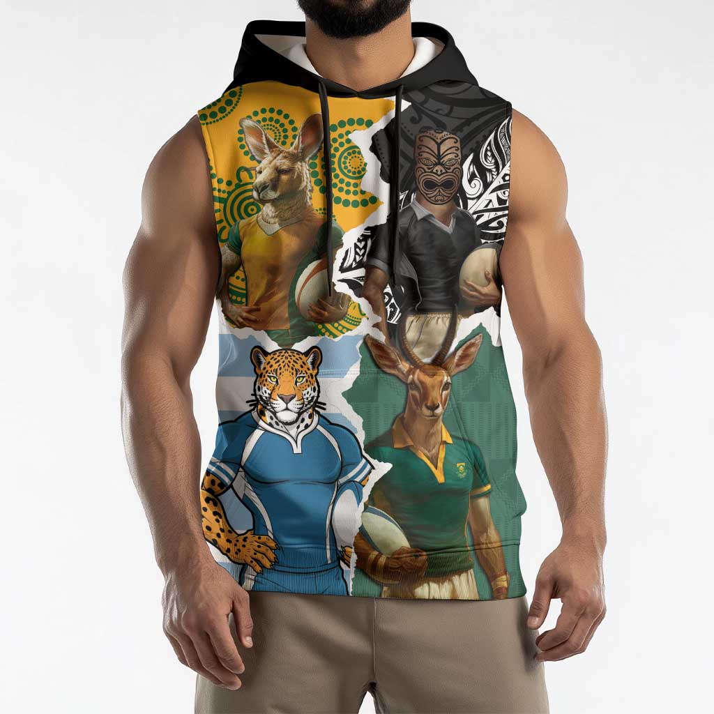 Personalised Rugby 2025 Championship Sleeveless Hoodie Southern Hemisphere Countries Mascots - Polynesian Pride