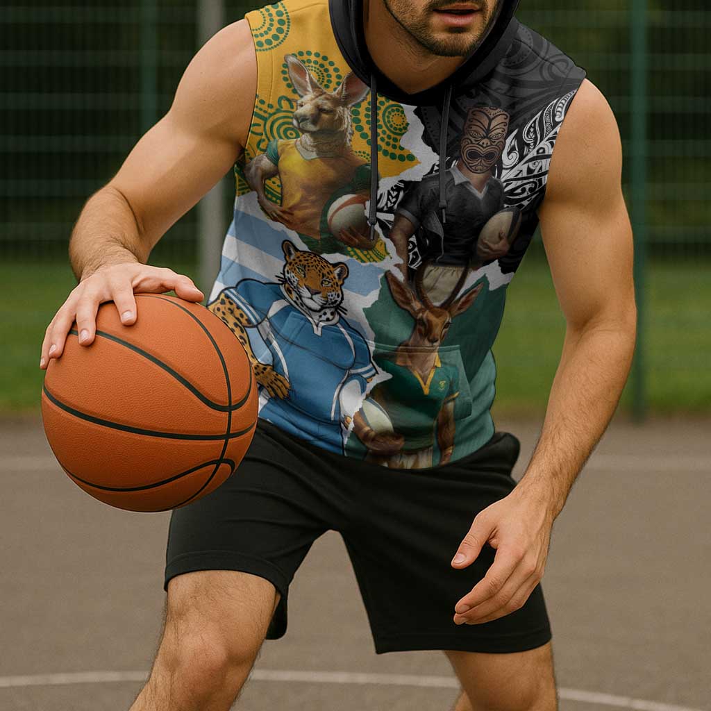 Personalised Rugby 2025 Championship Sleeveless Hoodie Southern Hemisphere Countries Mascots - Polynesian Pride