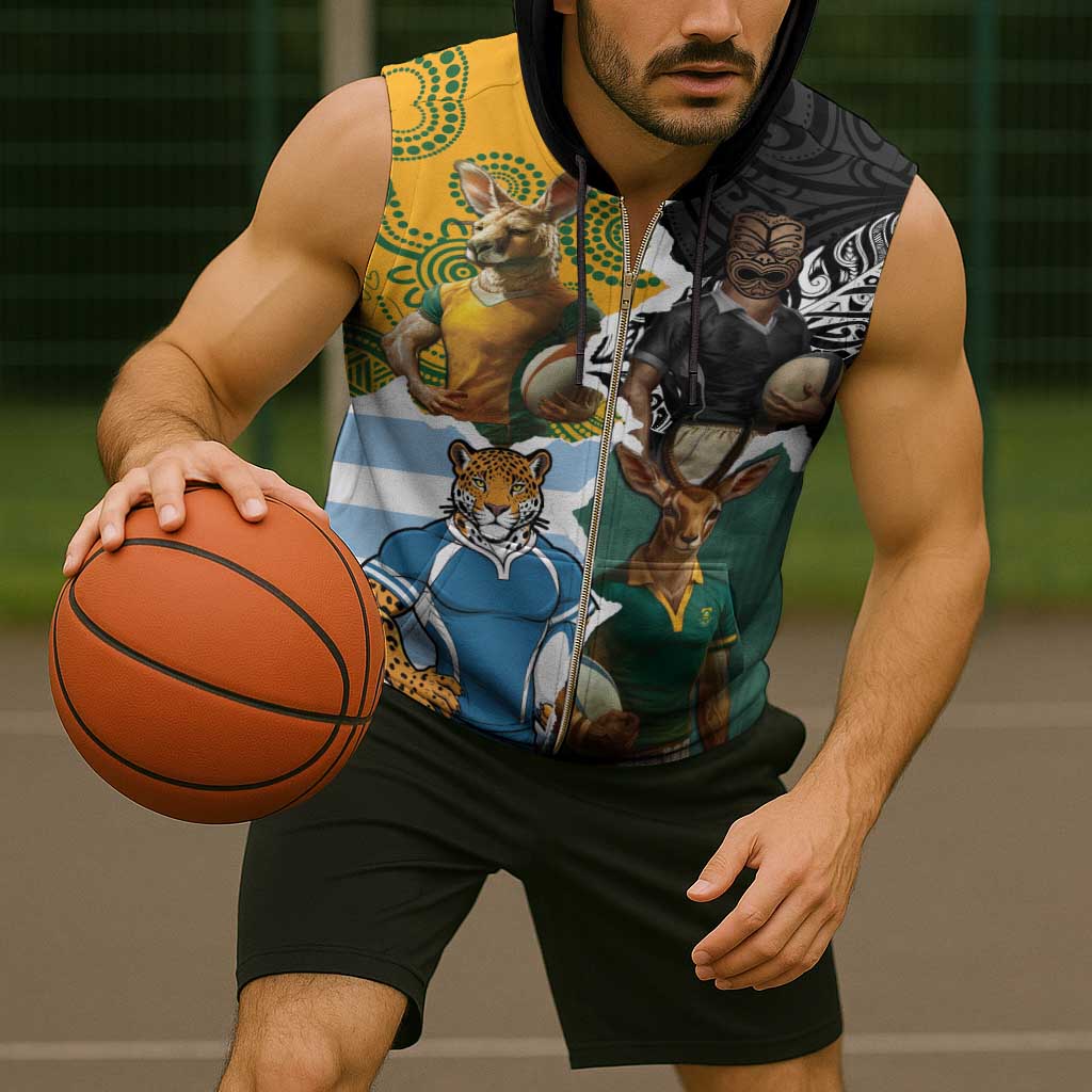 Personalised Rugby 2025 Championship Sleeveless Zip Hoodie Southern Hemisphere Countries Mascots - Polynesian Pride