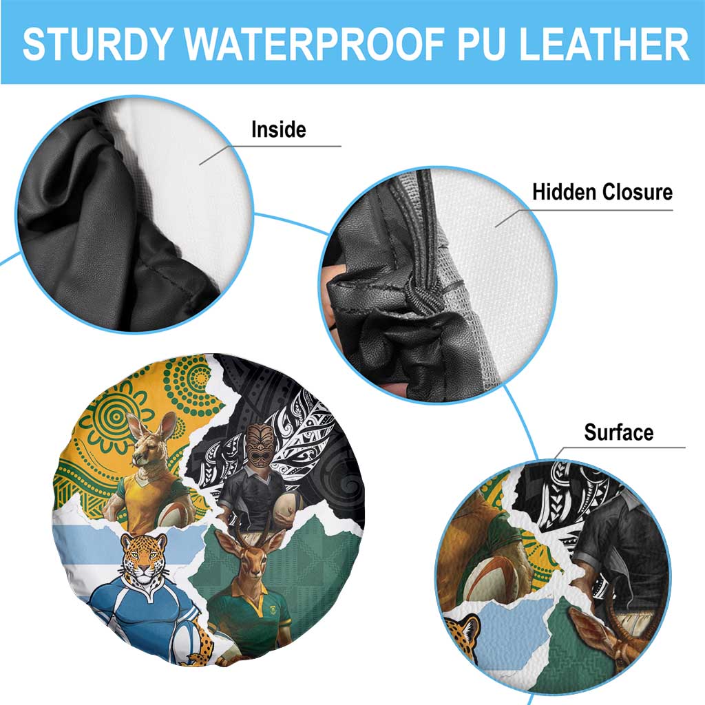 Rugby 2025 Championship Spare Tire Cover Southern Hemisphere Countries Mascots - Polynesian Pride