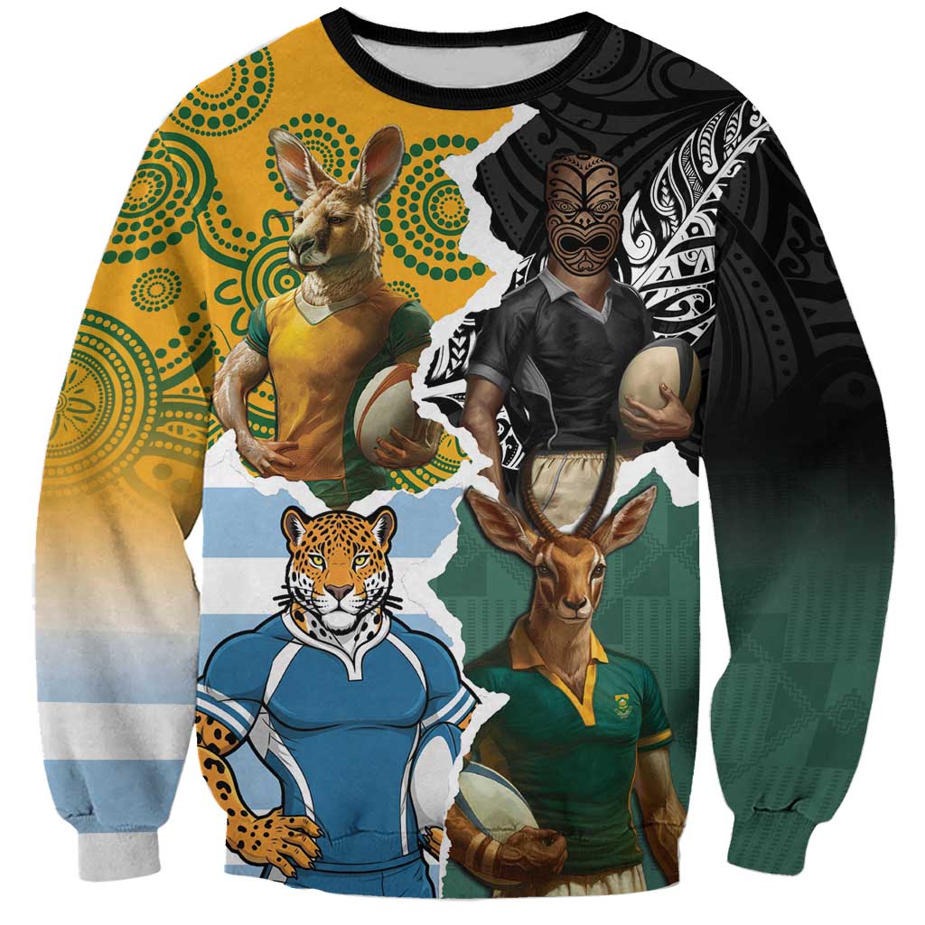 Personalised Rugby 2025 Championship Sweatshirt Southern Hemisphere Countries Mascots - Polynesian Pride