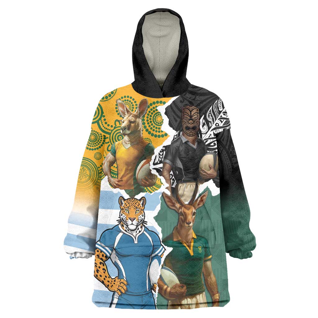 Personalised Rugby 2025 Championship Wearable Blanket Hoodie Southern Hemisphere Countries Mascots - Polynesian Pride