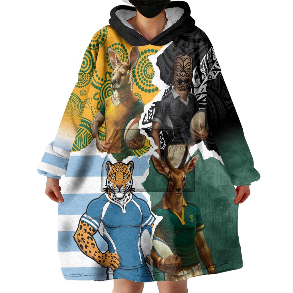 Personalised Rugby 2025 Championship Wearable Blanket Hoodie Southern Hemisphere Countries Mascots - Polynesian Pride