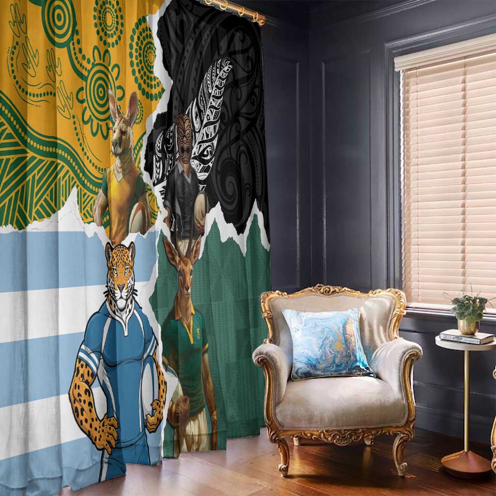 Rugby 2025 Championship Window Curtain Southern Hemisphere Countries Mascots - Polynesian Pride