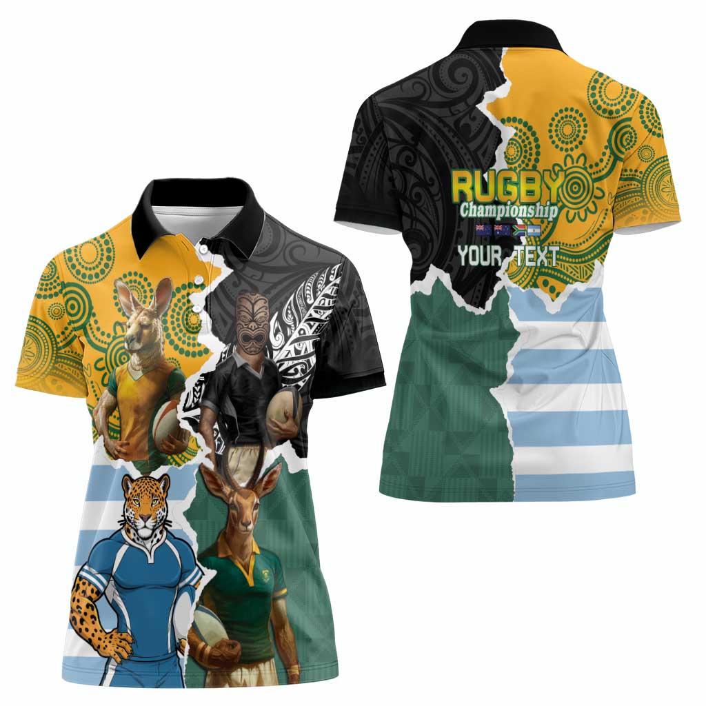 Personalised Rugby 2025 Championship Women Polo Shirt Southern Hemisphere Countries Mascots - Polynesian Pride