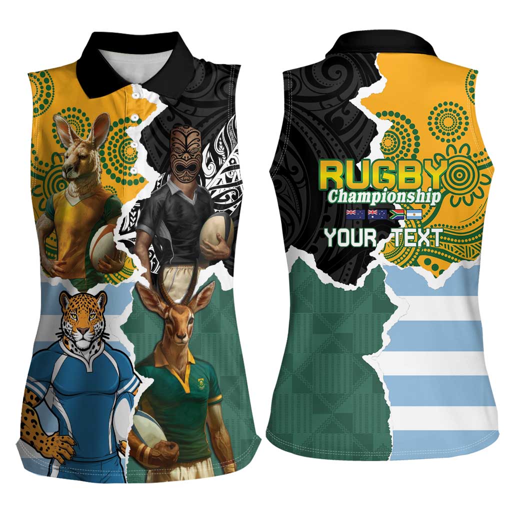 Personalised Rugby 2025 Championship Women Sleeveless Polo Shirt Southern Hemisphere Countries Mascots - Polynesian Pride
