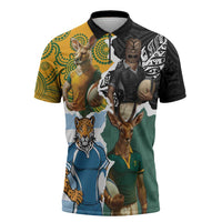Personalised Rugby 2025 Championship Zipper Polo Shirt Southern Hemisphere Countries Mascots - Polynesian Pride