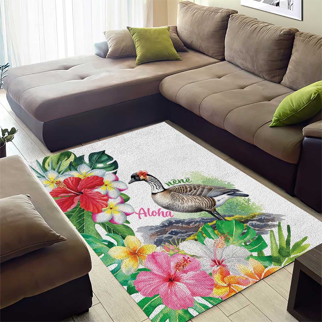 Aloha Hawaii Nene Goose Area Rug Tropical Flowers Watercolor Stylized - Polynesian Pride