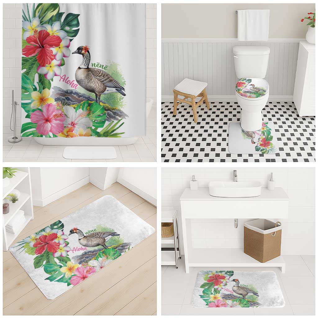 Aloha Hawaii Nene Goose Bathroom Set Tropical Flowers Watercolor Stylized - Polynesian Pride