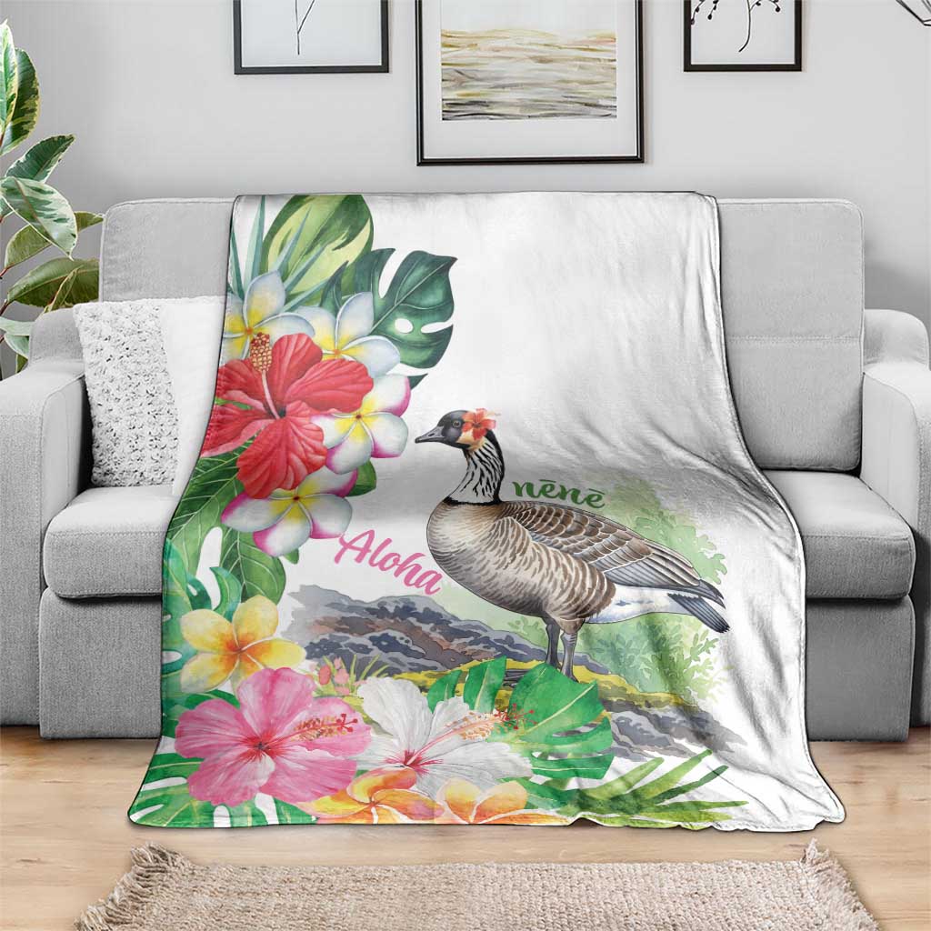 Aloha Hawaii Nene Goose Blanket Tropical Flowers Watercolor Stylized - Polynesian Pride