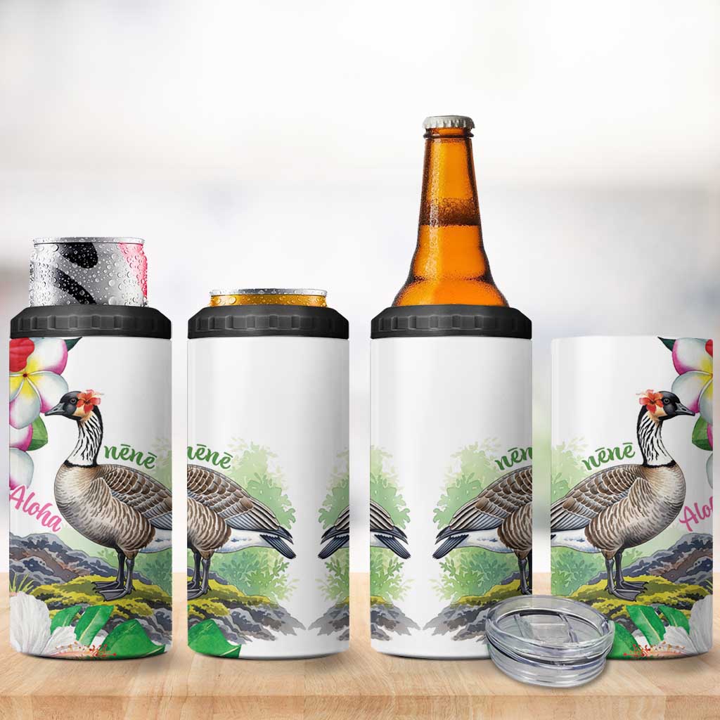 Aloha Hawaii Nene Goose 4 in 1 Can Cooler Tumbler Tropical Flowers Watercolor Stylized - Polynesian Pride