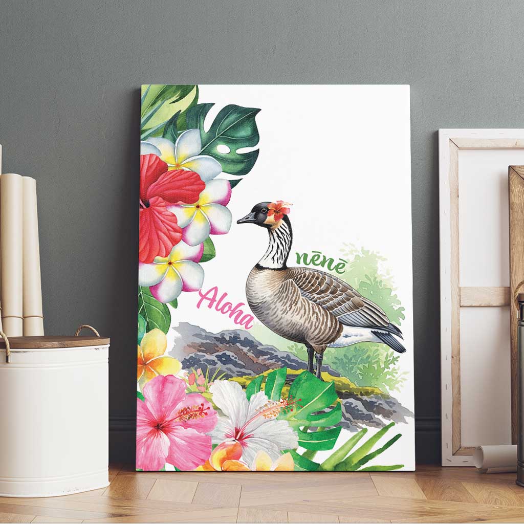 Aloha Hawaii Nene Goose Canvas Wall Art Tropical Flowers Watercolor Stylized - Polynesian Pride