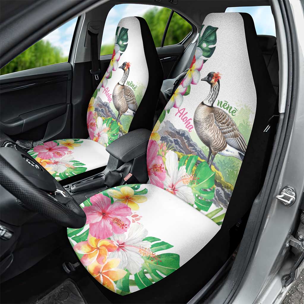 Aloha Hawaii Nene Goose Car Seat Cover Tropical Flowers Watercolor Stylized - Polynesian Pride