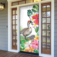 Aloha Hawaii Nene Goose Door Cover Tropical Flowers Watercolor Stylized - Polynesian Pride