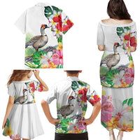 Aloha Hawaii Nene Goose Family Matching Puletasi and Hawaiian Shirt Tropical Flowers Watercolor Stylized - Polynesian Pride