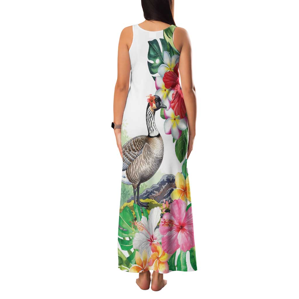 Aloha Hawaii Nene Goose Family Matching Tank Maxi Dress and Hawaiian Shirt Tropical Flowers Watercolor Stylized - Polynesian Pride