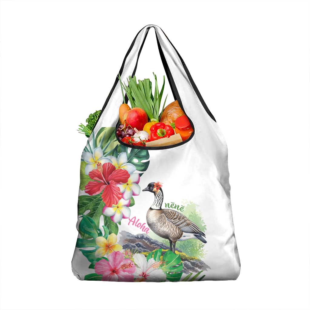 Aloha Hawaii Nene Goose Grocery Bag Tropical Flowers Watercolor Stylized - Polynesian Pride