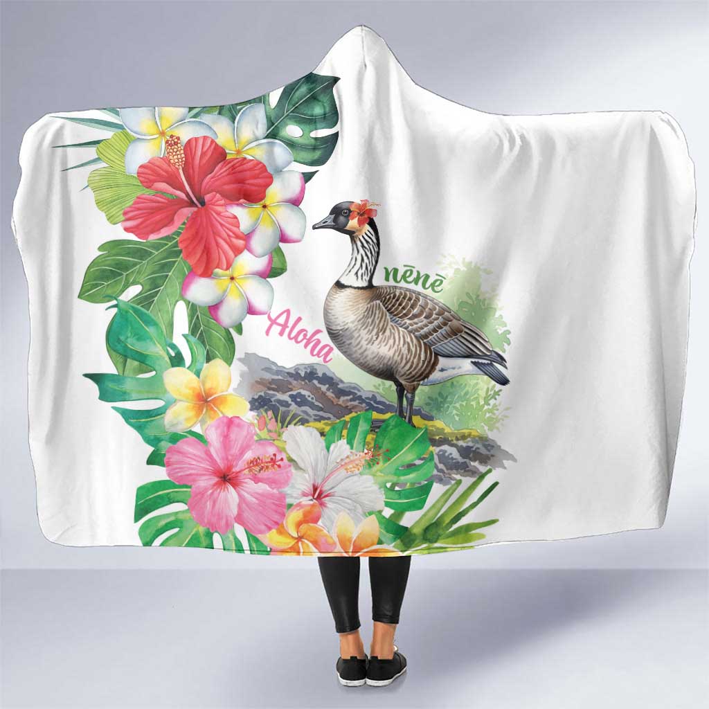 Aloha Hawaii Nene Goose Hooded Blanket Tropical Flowers Watercolor Stylized - Polynesian Pride