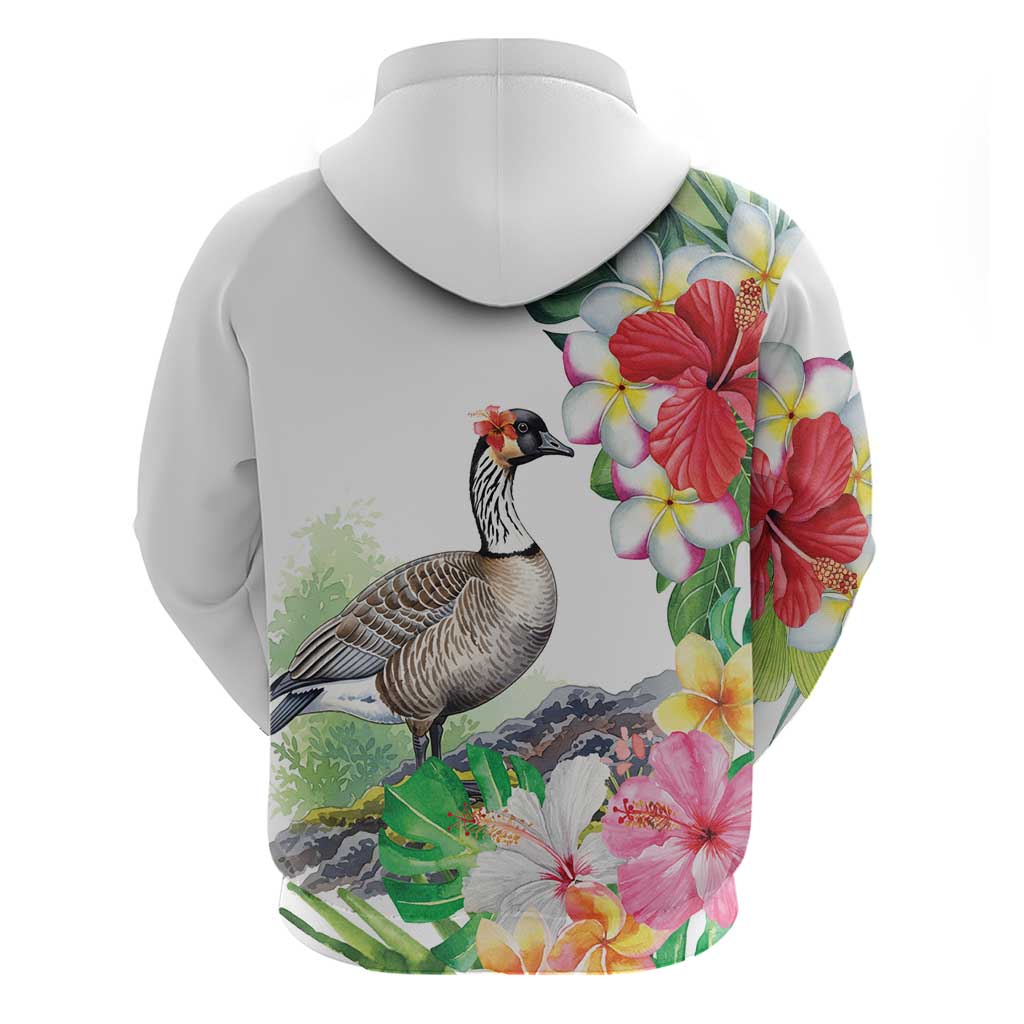 Aloha Hawaii Nene Goose Hoodie Tropical Flowers Watercolor Stylized - Polynesian Pride