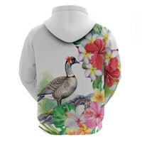 Aloha Hawaii Nene Goose Hoodie Tropical Flowers Watercolor Stylized - Polynesian Pride