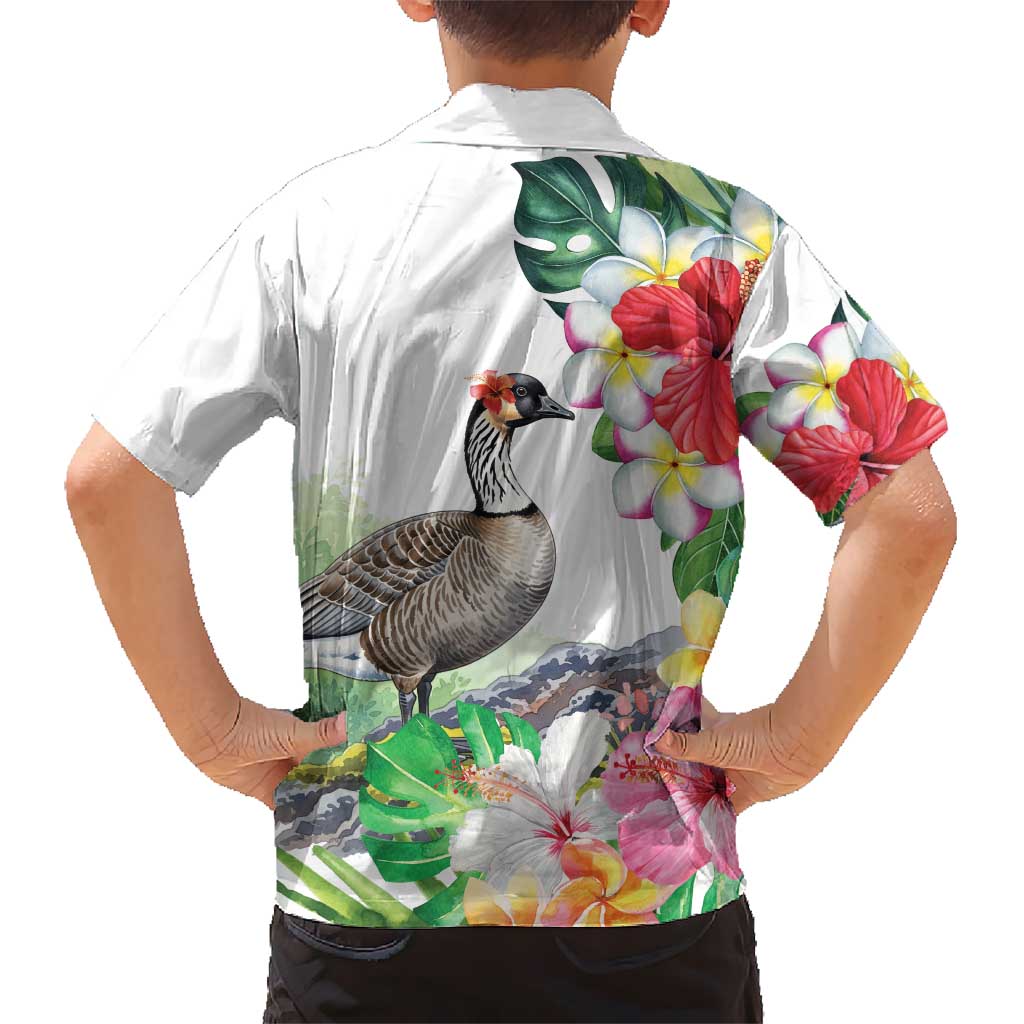 Aloha Hawaii Nene Goose Kid Hawaiian Shirt Tropical Flowers Watercolor Stylized - Polynesian Pride