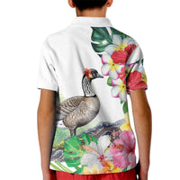 Aloha Hawaii Nene Goose Kid Polo Shirt Tropical Flowers Watercolor Stylized - Polynesian Pride
