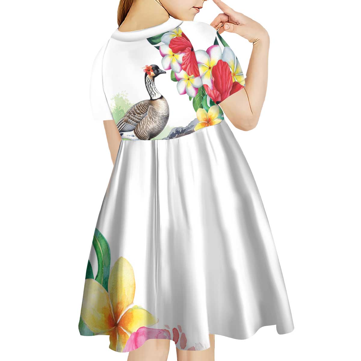 Aloha Hawaii Nene Goose Kid Short Sleeve Dress Tropical Flowers Watercolor Stylized - Polynesian Pride