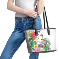 Aloha Hawaii Nene Goose Leather Tote Bag Tropical Flowers Watercolor Stylized - Polynesian Pride
