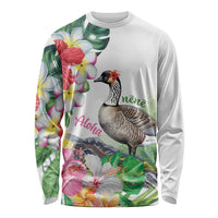 Aloha Hawaii Nene Goose Long Sleeve Shirt Tropical Flowers Watercolor Stylized - Polynesian Pride