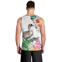 Aloha Hawaii Nene Goose Men Tank Top Tropical Flowers Watercolor Stylized - Polynesian Pride
