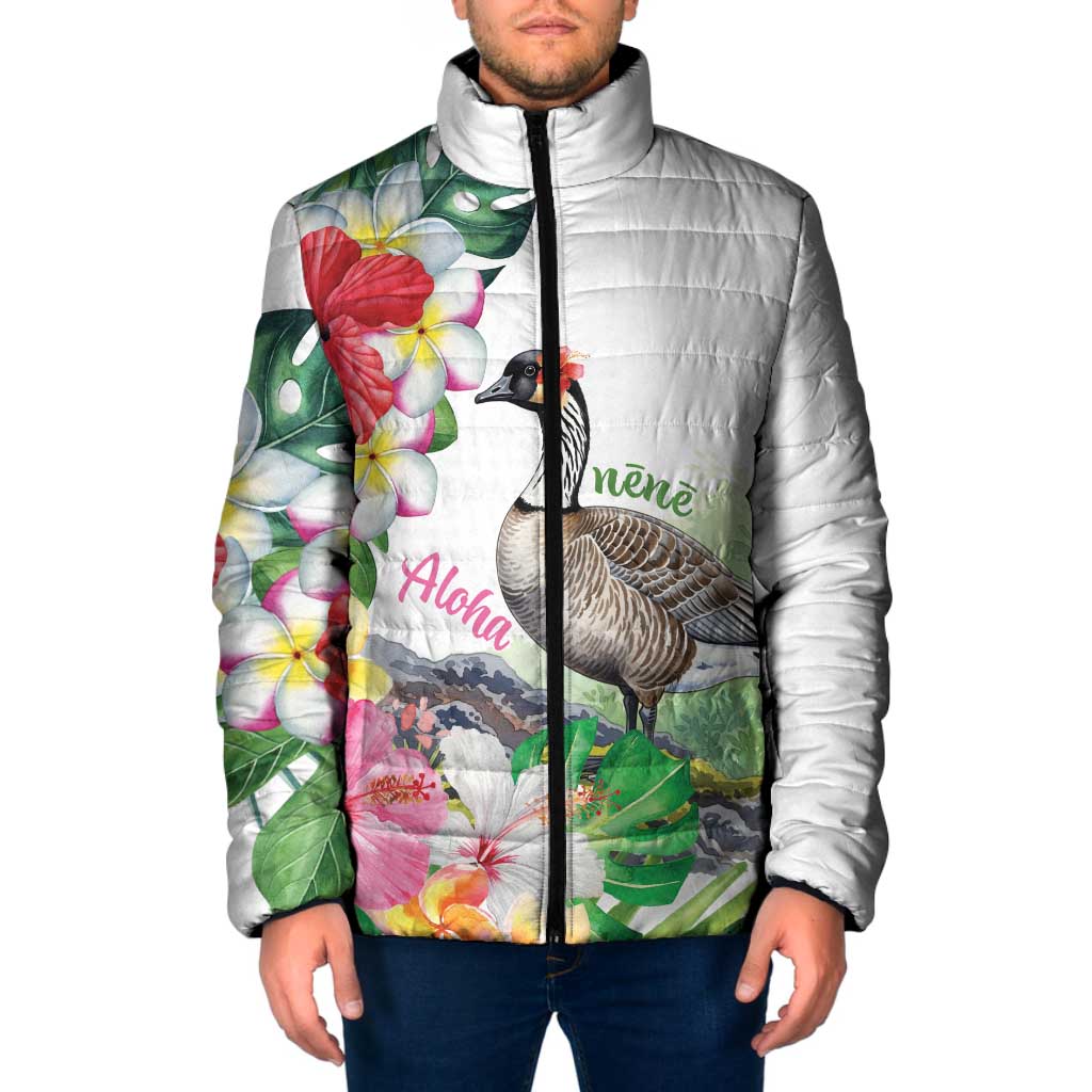 Aloha Hawaii Nene Goose Padded Jacket Tropical Flowers Watercolor Stylized - Polynesian Pride
