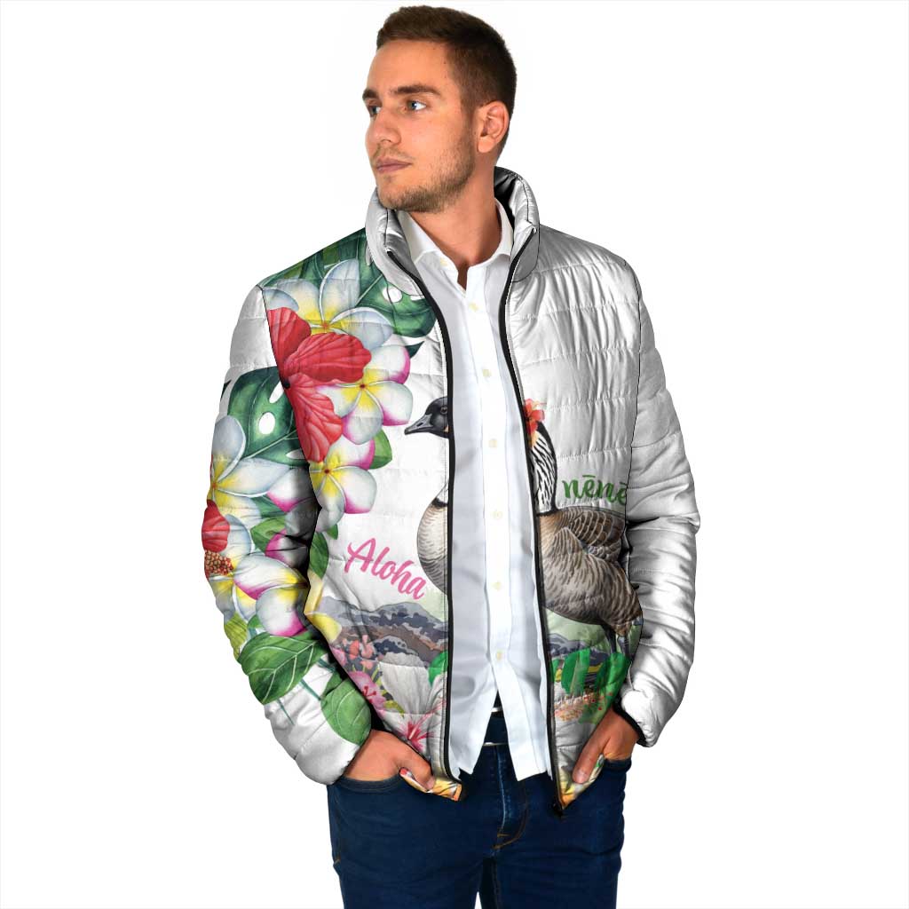 Aloha Hawaii Nene Goose Padded Jacket Tropical Flowers Watercolor Stylized - Polynesian Pride