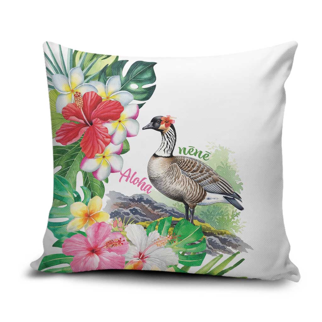 Aloha Hawaii Nene Goose Pillow Cover Tropical Flowers Watercolor Stylized - Polynesian Pride