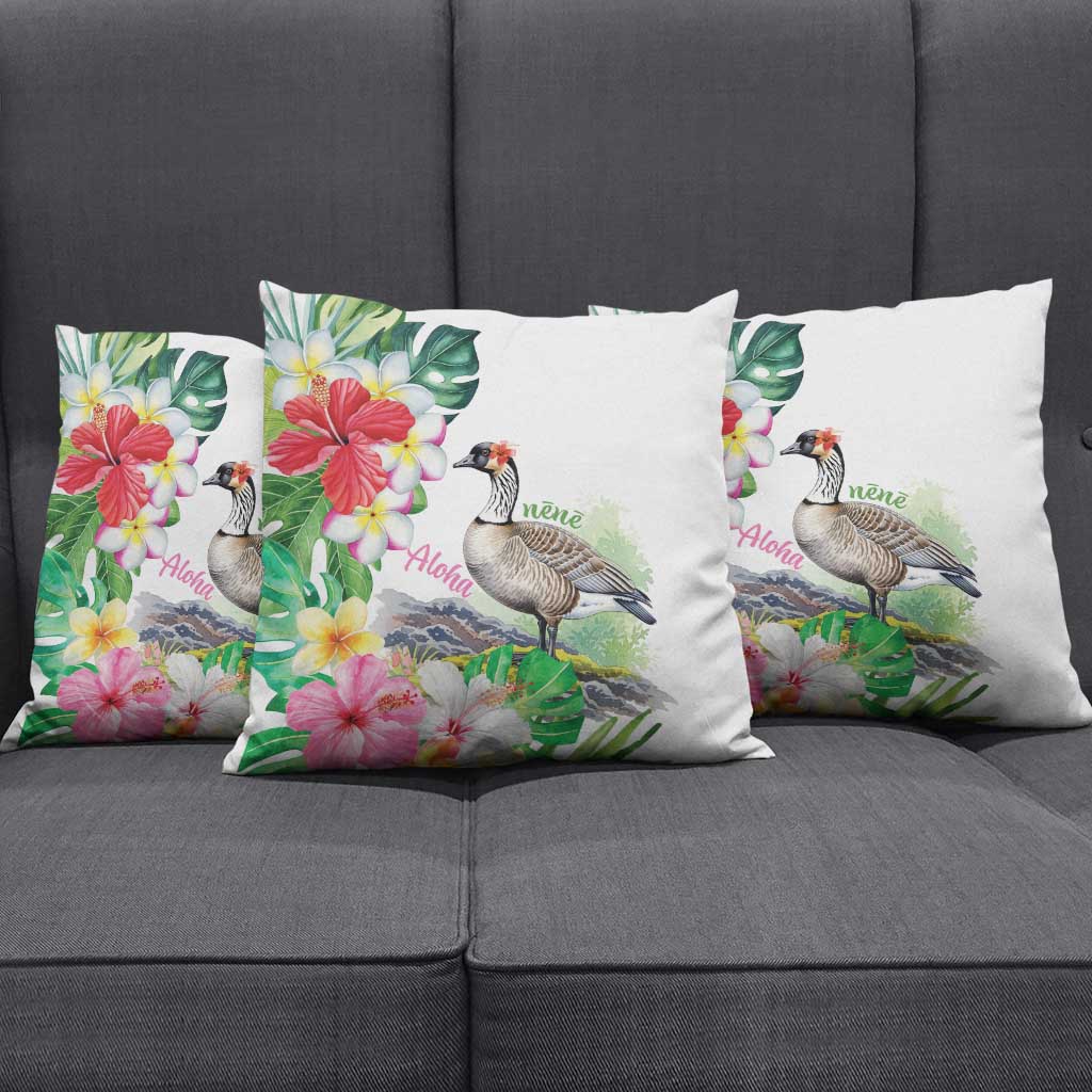 Aloha Hawaii Nene Goose Pillow Cover Tropical Flowers Watercolor Stylized - Polynesian Pride