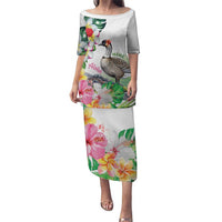 Aloha Hawaii Nene Goose Puletasi Tropical Flowers Watercolor Stylized - Polynesian Pride